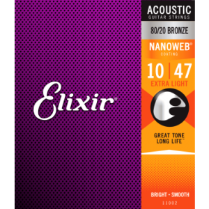 Nanoweb 80/20 Bronze 10 - 47 Acoustic Guitar Strings | Extra Light | By Elixir